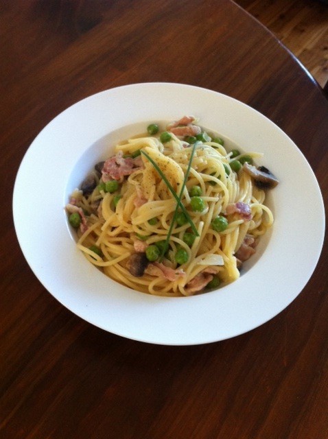 Creamy Bacon, Pea and Mushroom Pasta